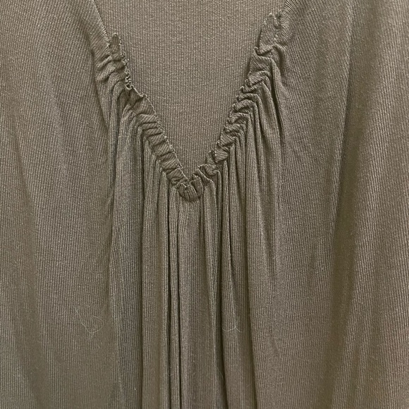 Brown, knit dress with pleated front and 3/4 length sleeves. - Picture 3 of 3